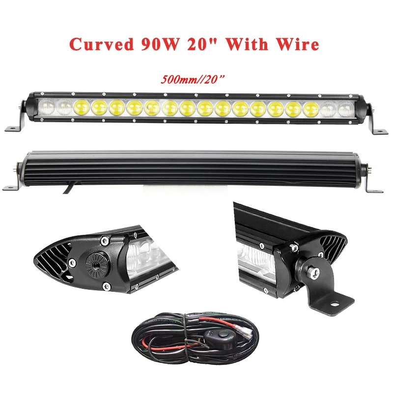 90W With Switch VISORAK 20 26 3" Однорядный изогнутый внедорожный тонкий светодиодный светильник для грузовиков светодиодный бар для 4WD 4x4 Трейлер внедорожник ATV автомобиль - Цвет: 90W With Switch