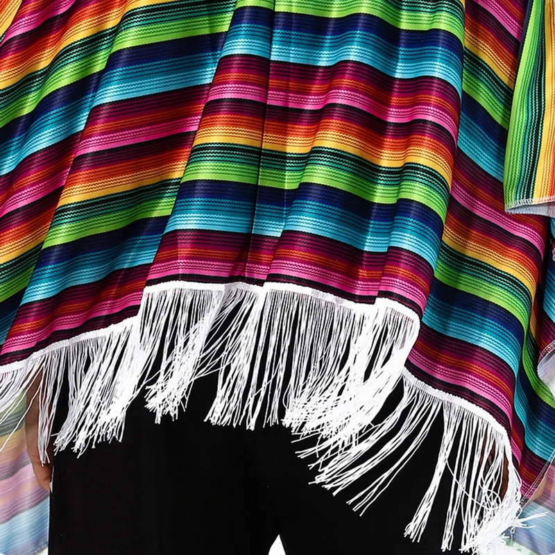 Взрослый мексиканский костюм женский мужской лоскутный Полосатый Стиль плащ