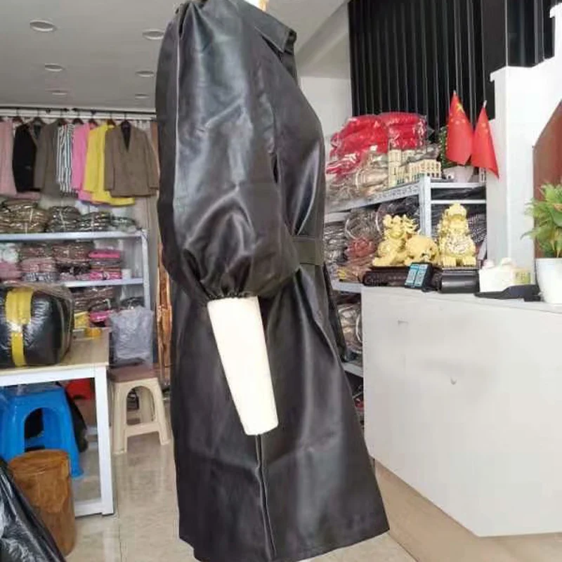 Sungtin длинное платье-рубашка из искусственной кожи весна осень повседневное