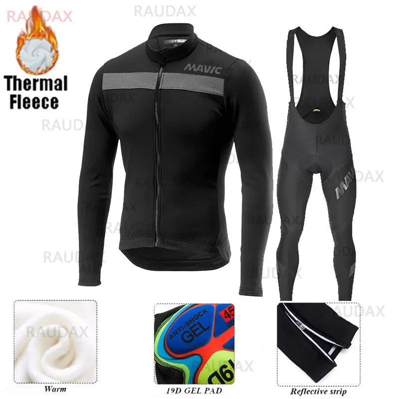

MAVIC Winter Thermal Fleece Long Sleeve Cycling jersey set Riding Bike Wear MTB Bicycle Man Clothing Bib Pants Set Ropa Ciclismo