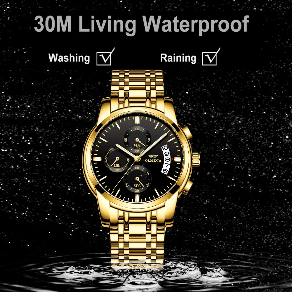 

OLMECA Men Watch Luxury Watches Relogio Masculino 3ATM Waterproof Watches Calendar Wristwatch For Men Stainless Steel Band Saat