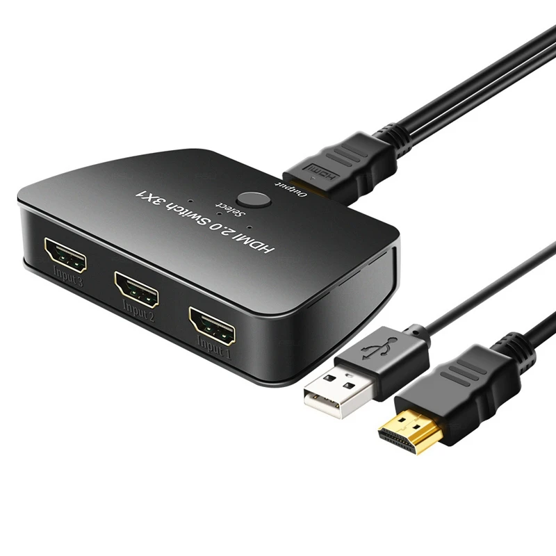 

HD HDMI Switch 3X1 Port 4K HDMI 2.0 Switch Switcher with USB Cable for Computer Tablet PS3/4 TV Box DVD/IPTV