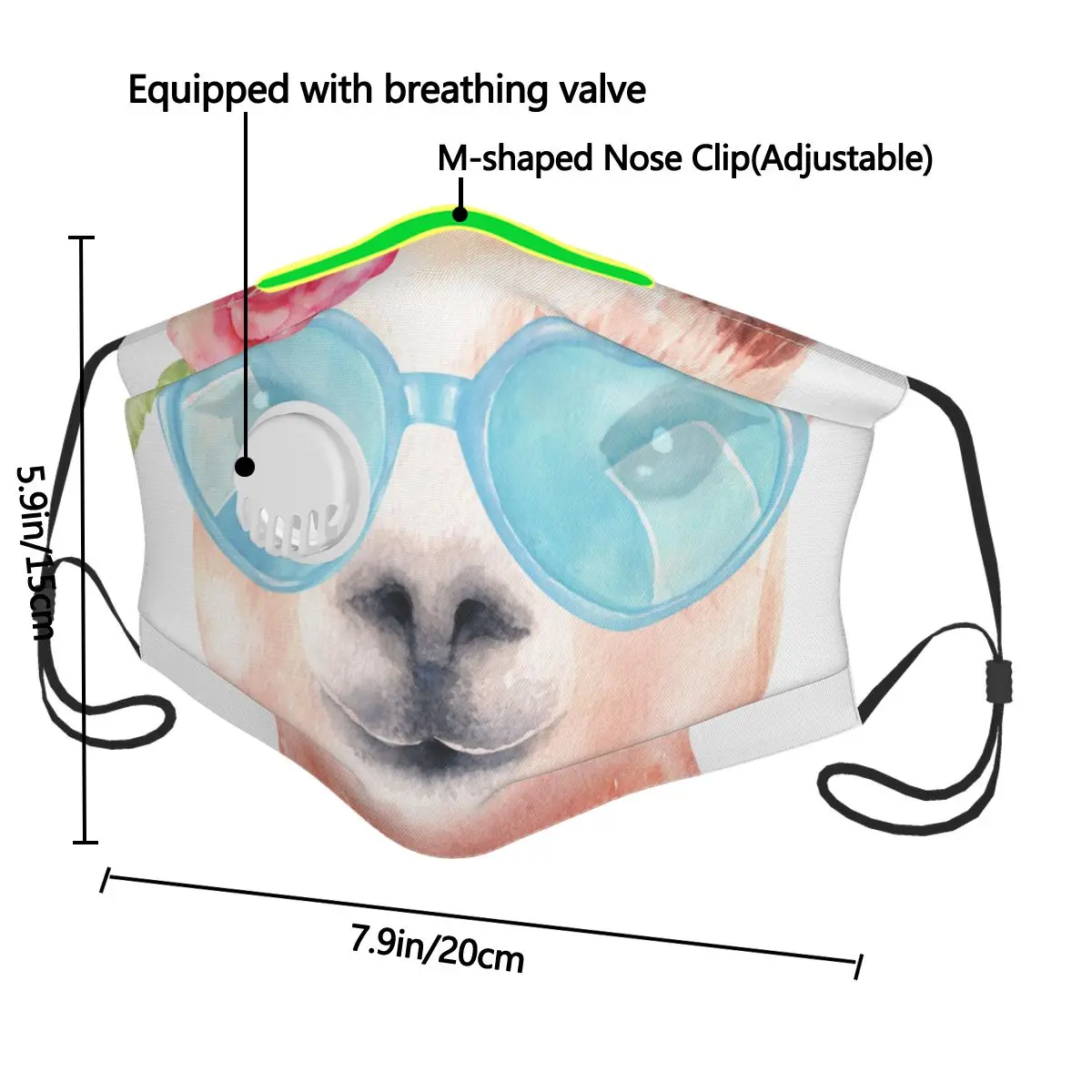 

Breathable Face Mask Llama Watercolor Protective Dust Mouth Cover Washable Reusable Mouth Mask