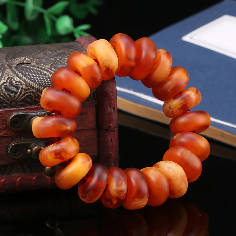 

Natural Baltic Amber Elastic Bracelet Women Mens Fine Jewelry Bangle Old Amber Beads Beaded Bracelets Male Accessories Jewellery