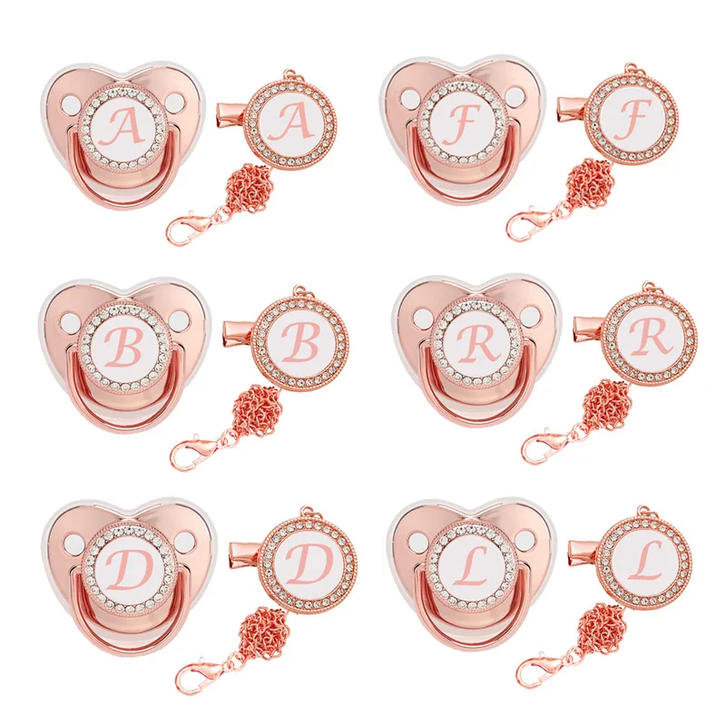 

26 Name Initial Letters Baby Pacifier Newborn Food Grade Silicone Pacifier Rose Gold Infant Nipple BPA Free Babies Soother Dummy