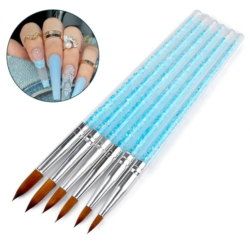 

6Pcs Blue Crystal Handle Acrylic Nail Art Painting Brush DIY Carving UV Gel Builder Pen Women Manicure Acrylic Powder Tool