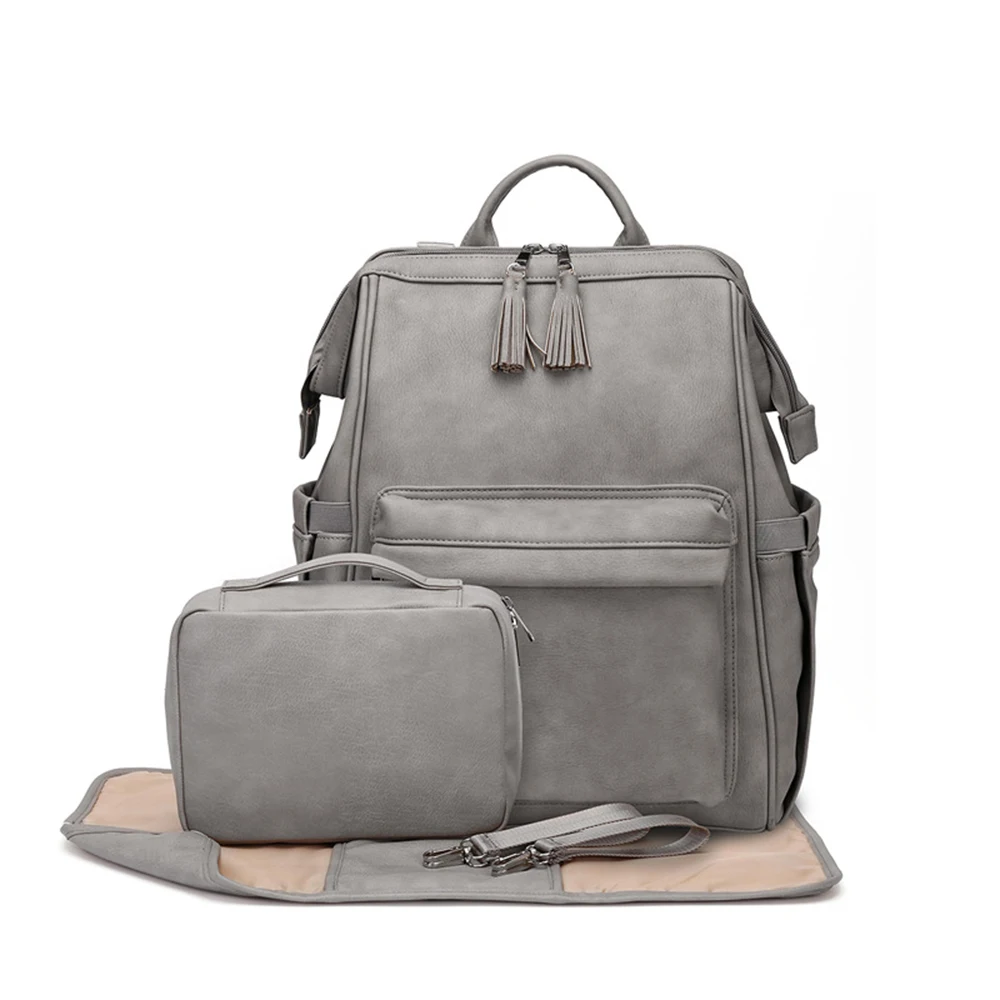 Брендовый высококачественный кожаный рюкзак для подгузников, сумка для мам для малышей, вместительная модная серая сумка для мам на коляск...