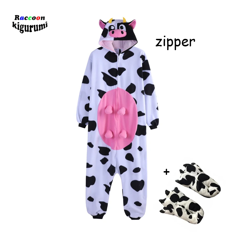 

Adult Unisex Zipper Cow Pajamas Anime Cosplay Costume Party Jumpsuit Men And Women Raccoon Kigurumi Onesie