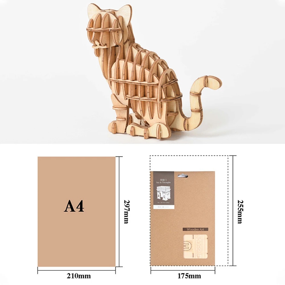 

Laser Cutting DIY Animal Cat Dog Panda 3D Wooden Puzzle Toy Assembly Model Wood Craft Kits Desk Decoration for Children Kid Toys