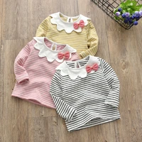 cotton girls t shirt long sleeve baby kids striped bow doll collar bottoming shirt for children clothes new spring girl tops