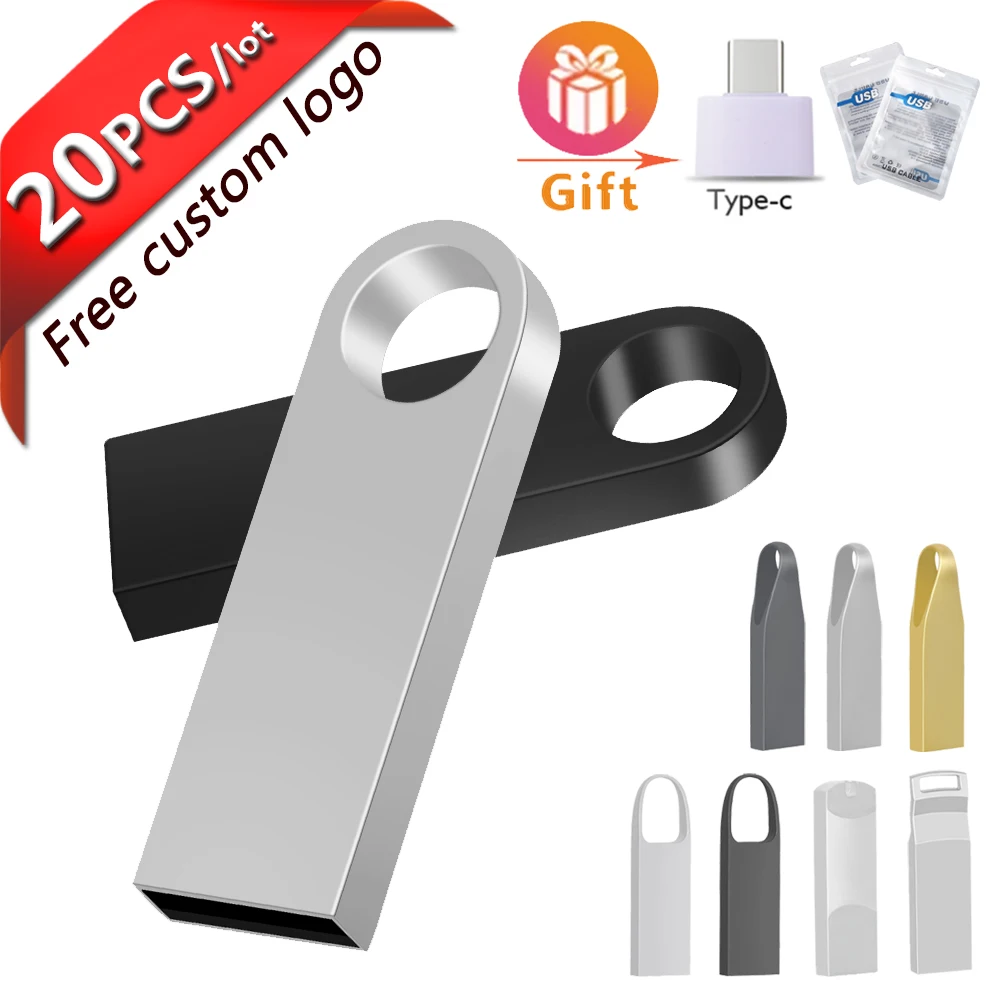 

USB-флеш-накопитель USB 2,0 в металлическом корпусе, 20 шт., 64/32/16/8/4 ГБ