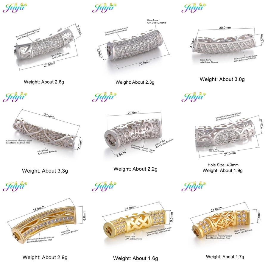 Juya DIY золотые/серебряные/розовые золотые разделительные бусины, поставки, микро проложенные циркониевые изогнутые трубчатые бусины для изготовления ювелирных изделий из натурального камня и жемчуга