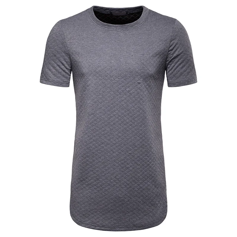 

2019 Men Long section summer Short sleeve lattice T-shirt Slim extended Side zipper Solid color Men fashion hip hop T-shirts