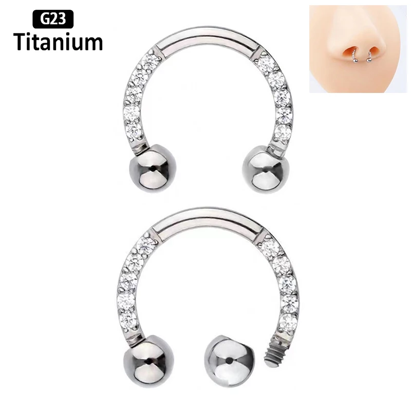 

F136 Titanium Zircon Hoop Nose Ring Septum Lip Circular Barbell Horseshoe Ear Tragus Helix Earring Nose Piercing Body Jewelry