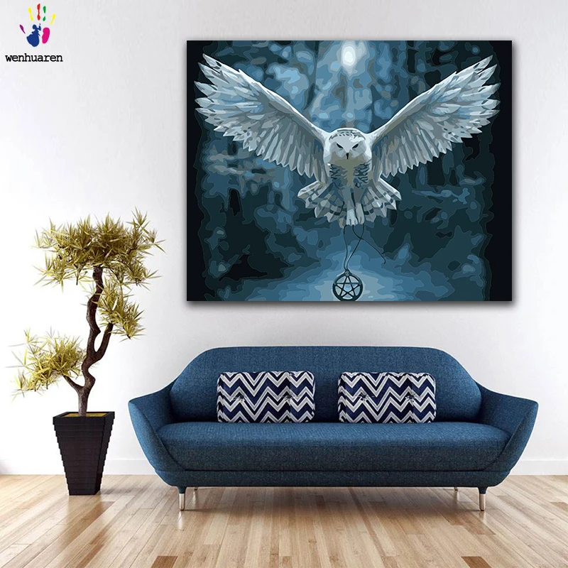 DIY картинки для раскраски по номерам с цветами Белый Орел Летающий под рисунок