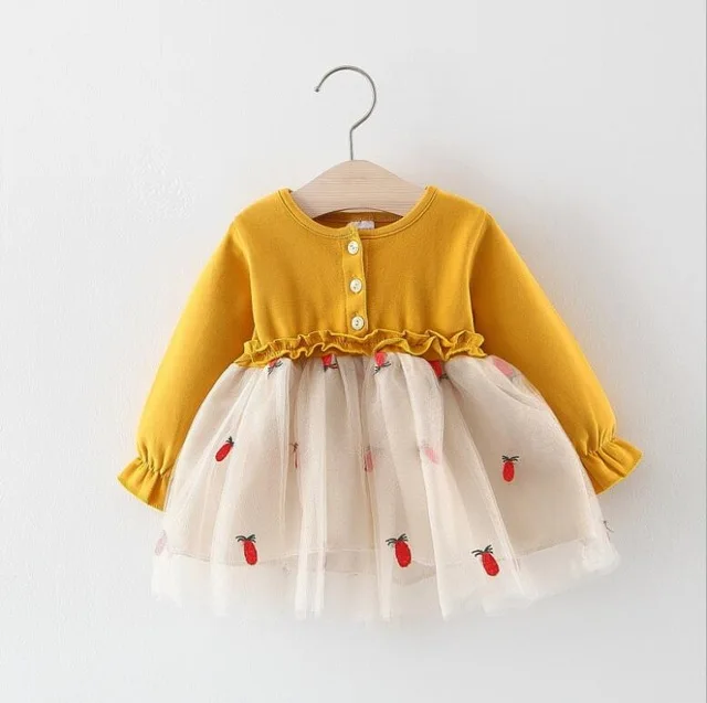 BibiCola autumn spring dress 2020 girls fashion cotton long sleeve dresses children kids cartoon fake 2 pcs party princess | Детская
