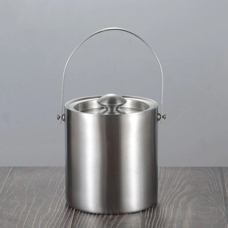 

Stainless Steel Double-Layer Insulated Ice Bucket Double-Layer Portable Ice Bucket with Lid 2L