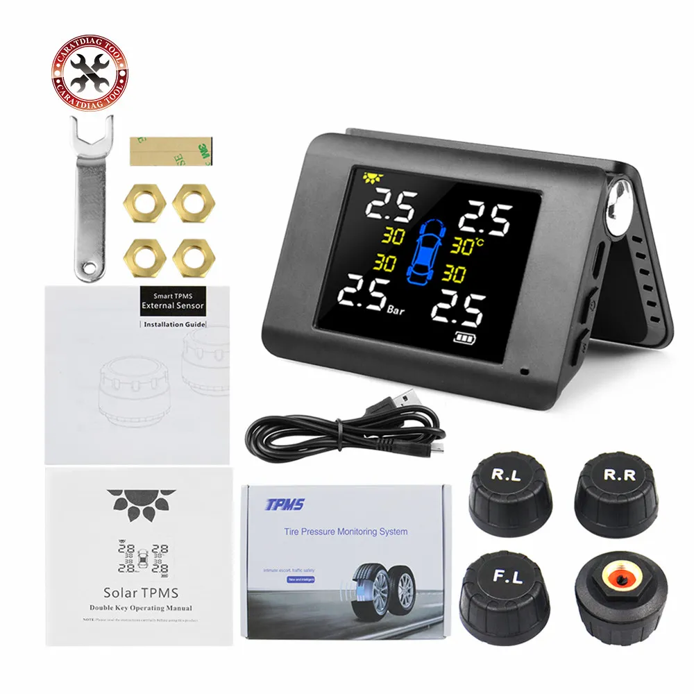 2021 Newest TPMS 90 Degree Folding Car Tire Pressure Alarm Monitor / Temperature with 4pcs Sensors |