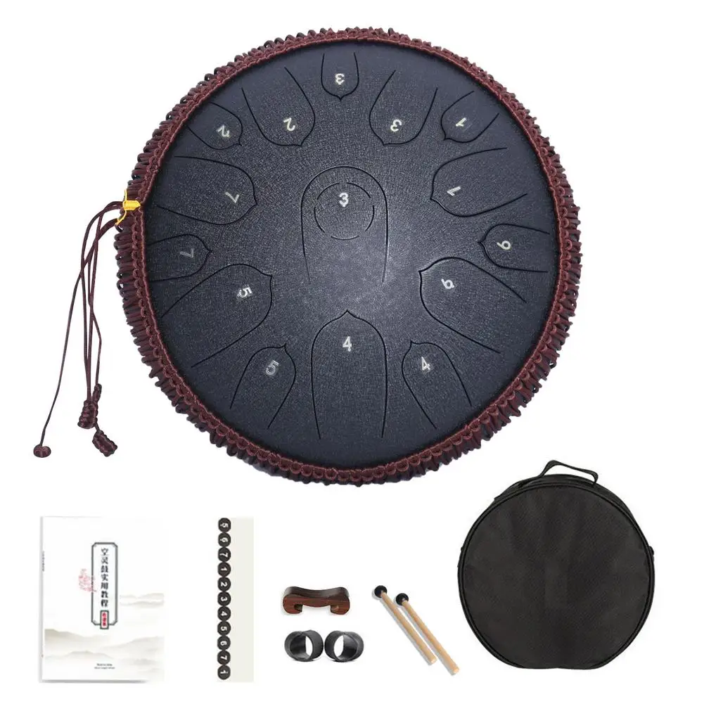 

14 Inch 15 Tone Lotus Style Steel Tongue Drum Tune C Percussion Hand Pan Drum With Padded Drum Bag & Mallets Musical Instrument