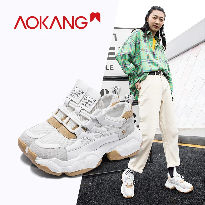 Женские кроссовки на платформе AOKANG черные из сетчатого материала