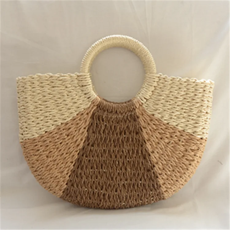 

New Straw Bag Color Matching Hand-woven Handbag Fashion Simple Rattan Bag For Female