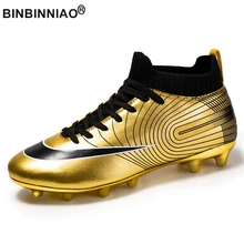 BINBINNIAO Men Professional Football Boots Kids Boys TF AG Golden Soccer Shoes Cleats Sport Sneakers size 30-44