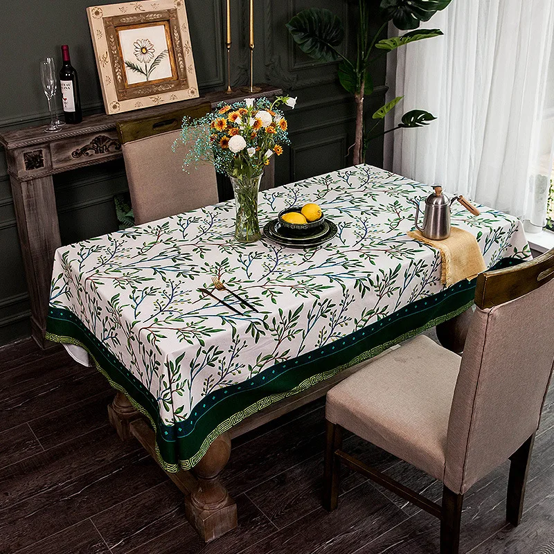 

American Pastoral Velvet Tablecloth Green Leaves Printed Tablecloth Rectangular Tablecloth Living Room Coffee Table Tablecloth