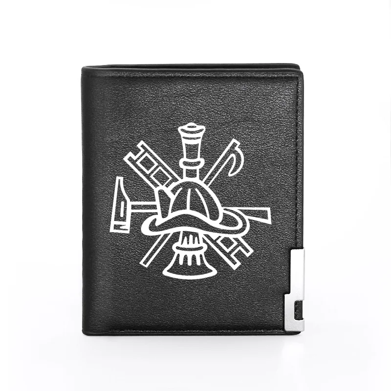 

Classic Fire Symbol Printing Leather Wallet Men Women Money Clip Fire Fighting Bifold Credit Card Holder Short Purse Male