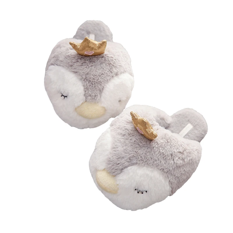 Теплые женские домашние тапочки с трехмерной короной и пингвином для девочек