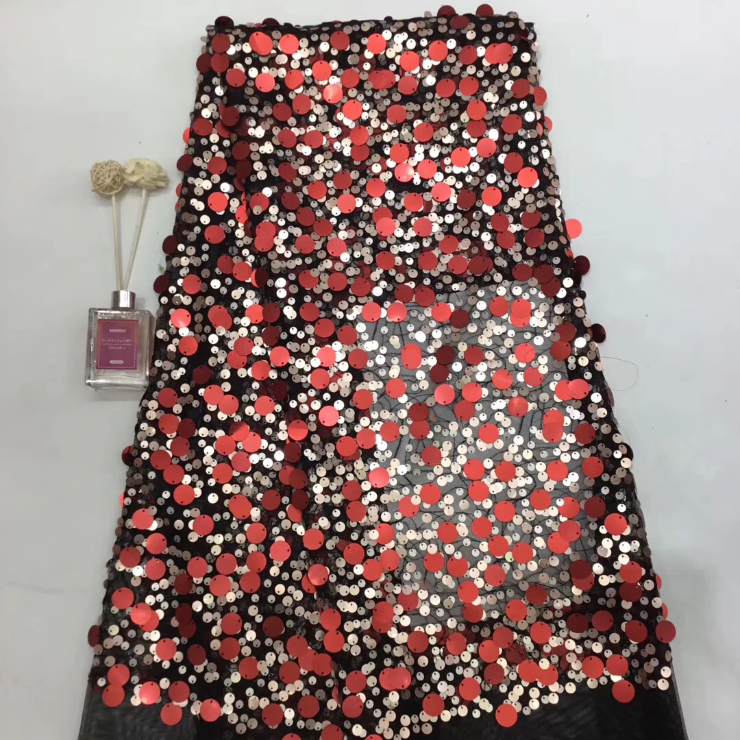 

French sequin mesh lace fabric 2020 high quality lace bride africa nigeria tulle lace fabric wedding dress t35991