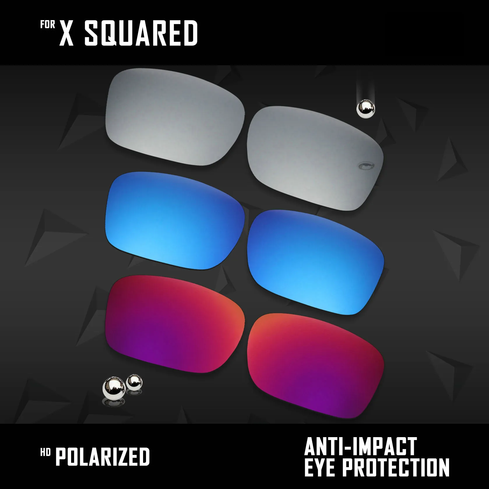OOWLIT 3 Pairs Polarized Sunglasses Replacement Lenses for Oakley X Squared OO6011-Silver& Midnight Sun & Ice Blue