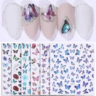 1 шт. 3D лазерные Синие бабочки наклейки для дизайна ногтей клейкие слайдеры Серебряная бабочка весенний цветок наклейки для дизайна ногтей Фольга Обертывания Декор