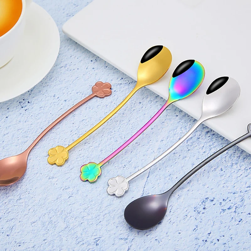 

Espresso Spoons Stainless Steel, Shape of Flower 5-Piece Mini Teaspoons Set for Coffee Sugar Dessert Ice Cream Soup