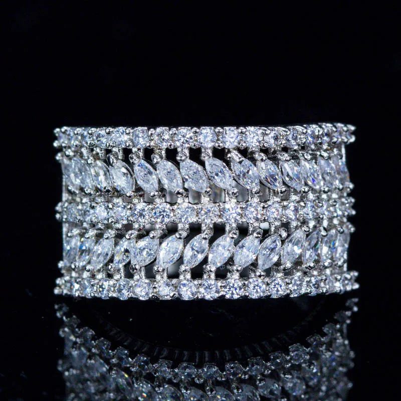 Silver Color CWWZircons Роскошные брендовые дизайнерские ювелирные изделия цвета розового золота круглый камень маркиза CZ OL стиль кольца для крупных пальцев для женщин R054 - Цвет основного камня: Silver Color
