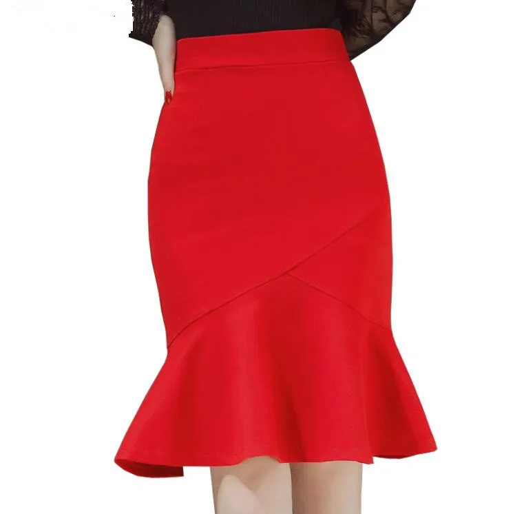 Женская юбка с оборками Юбка До Колена высокой талией|Женские юбки| |