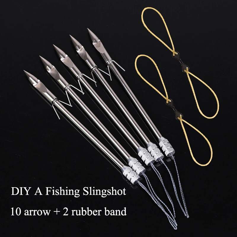 10 шт. рыболовные стрелы + 2 Резиновая лента DIY рыболовная Рогатка для охоты на