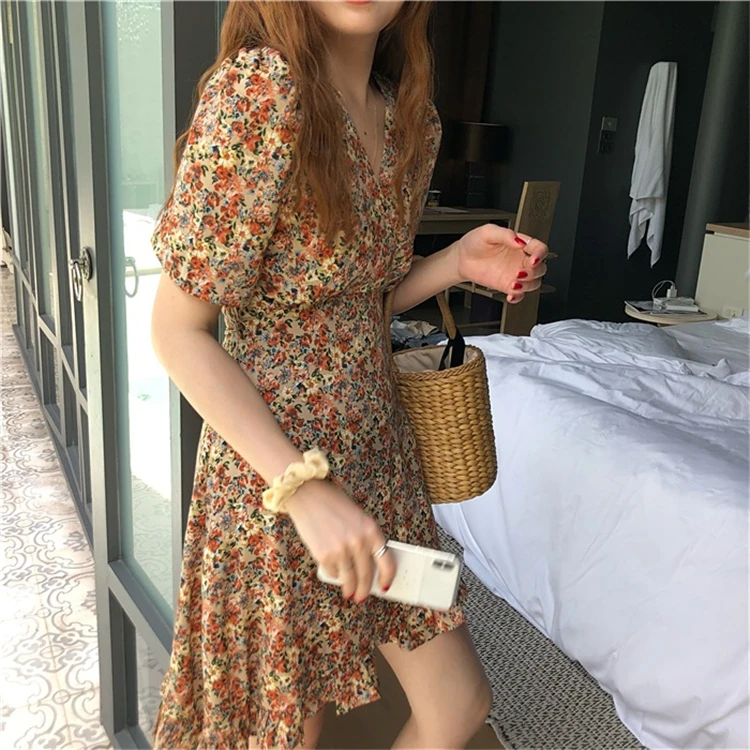 Женское шифоновое платье с завышенной талией повседневное асимметричное мини