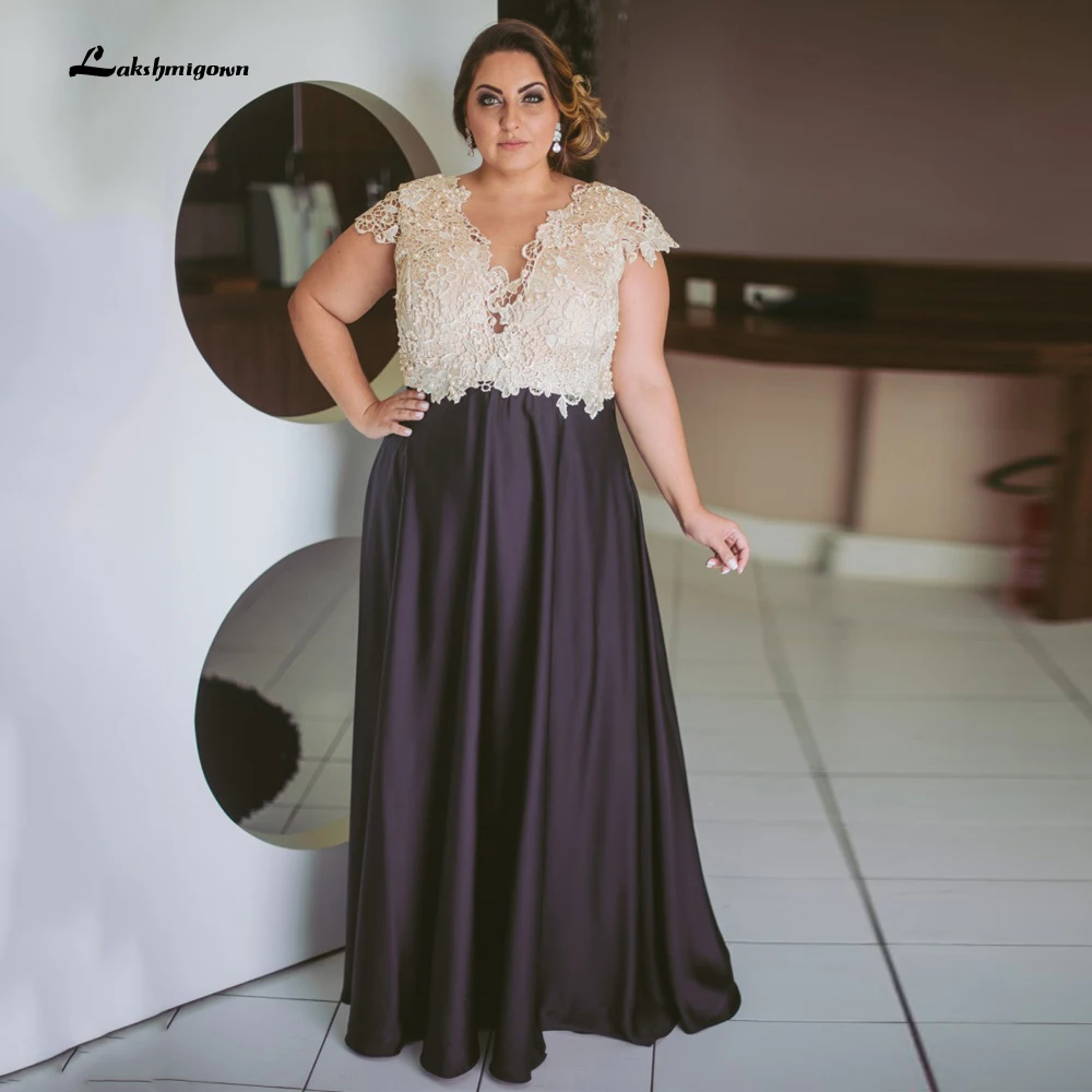 

Elegant Cap Sleeve V Neck Wedidng Guest Gowns Mom Plus Size Party Dresses A Line Long Mother Of The Bride Dress