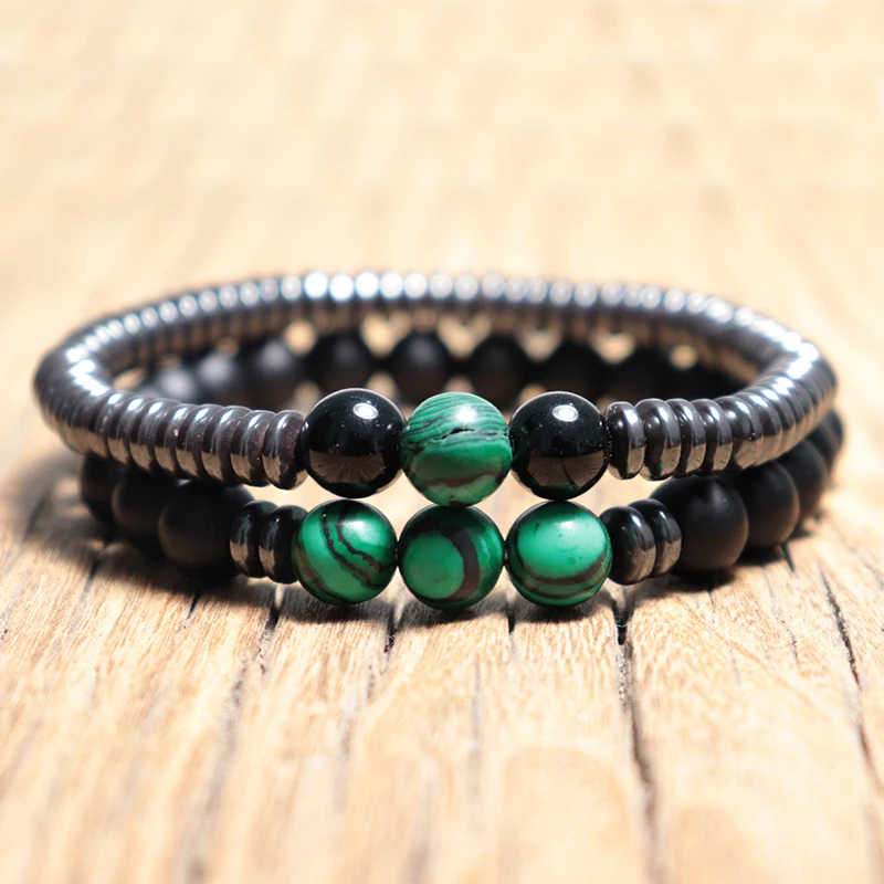 Fashion 2 Pcs/Set Natural Stone Beads Bracelet Luxury Hematite Obsidian Yoga Braclet Sets For Men Armband Mala Jewelry Bileklik | Украшения
