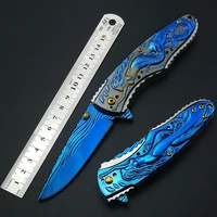 mermaid fold knife blue titanium artwork blade handle folding collect knifes survival tools hunting knives free shipping