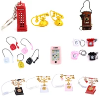 12pcs dollhouse miniature retro vintage desk phone rotary dial telephone lounge study room doll houses accessories