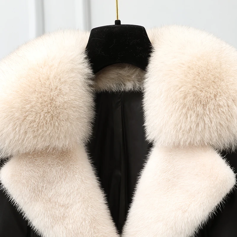 

Genuine Real Fox Duck Collar Jacket Women Winter Mink Fur 100% Sheepskin Female Long Leather Down Coat 048