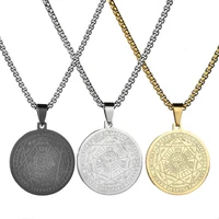 gold black silver color mens necklace starofdavid round pendant the seal of the seven archangels necklaces male jewelry