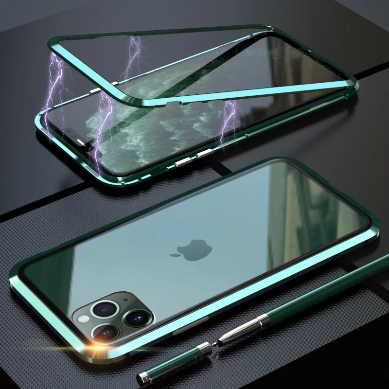 Магнитный адсорбционный чехол для телефона iPhone 11 Pro Max, чехол с магнитом для iPhone 11 Pro Max, чехол, чехлы из металла, Bumber Coque - Цвет: Green