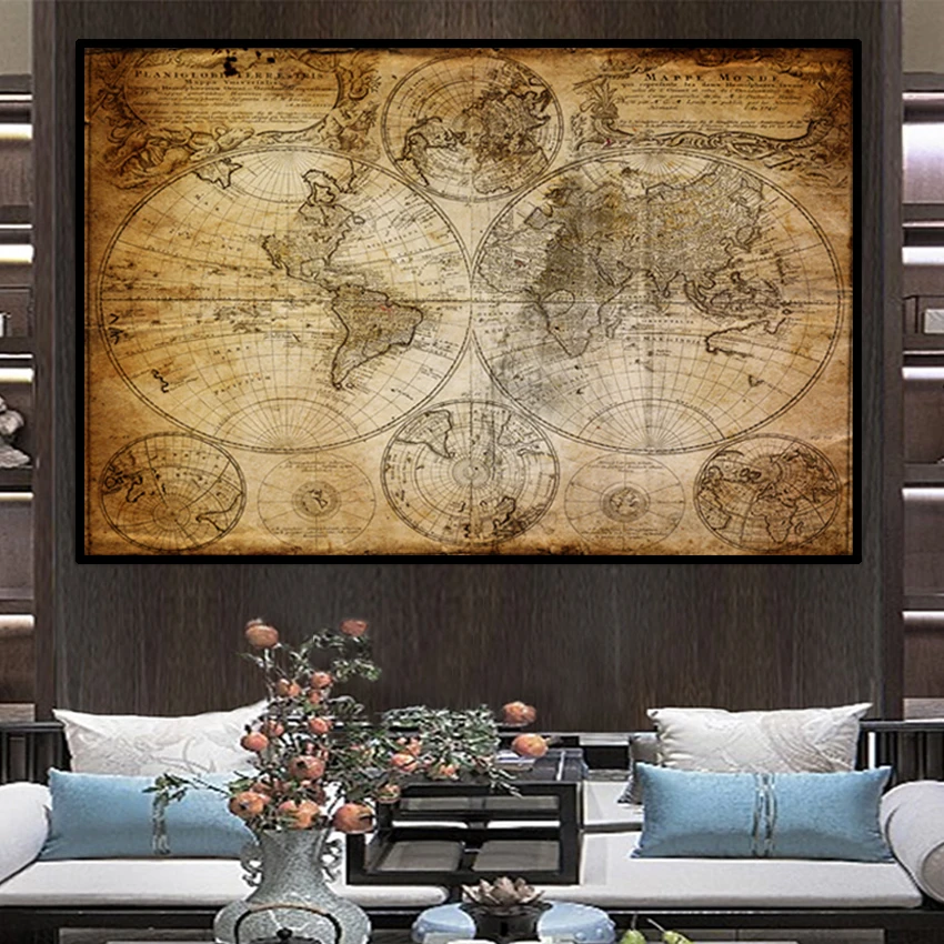 Классическая винтажная карта мира Холст Живопись Искусство ВИНТАЖНЫЙ ПЛАКАТ