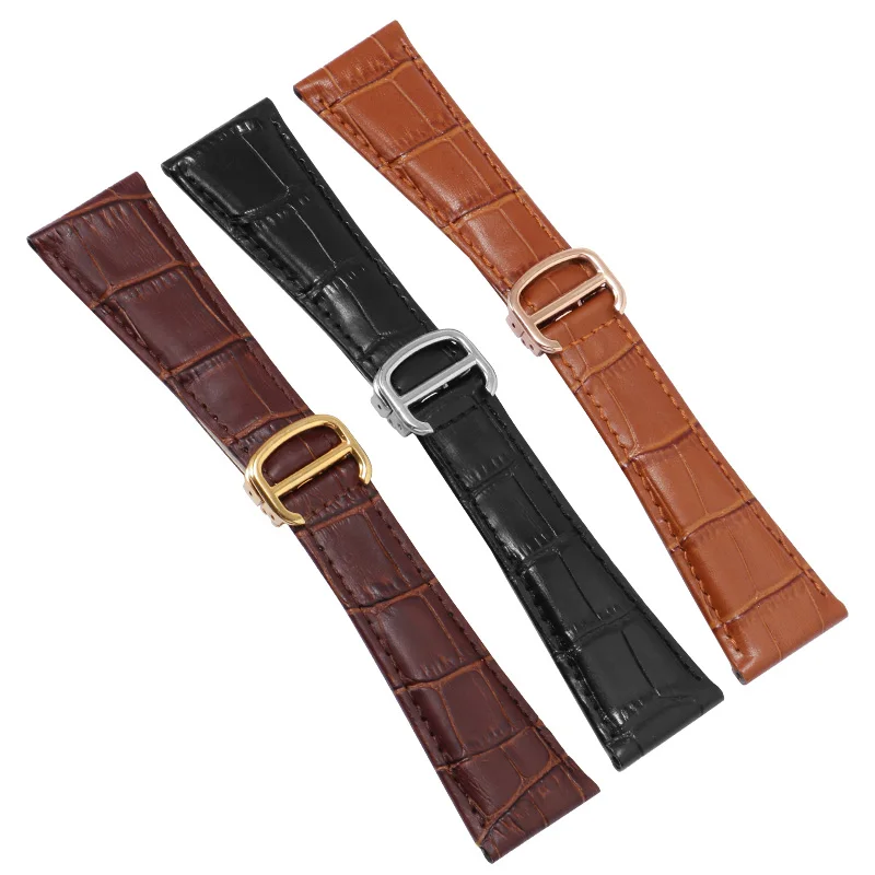Genuine Leather Strap Substitute Cartier Tank Solo Sereis Men's Mechanical Watch Accessories 23mm 25mm Black Brown Watch Chain