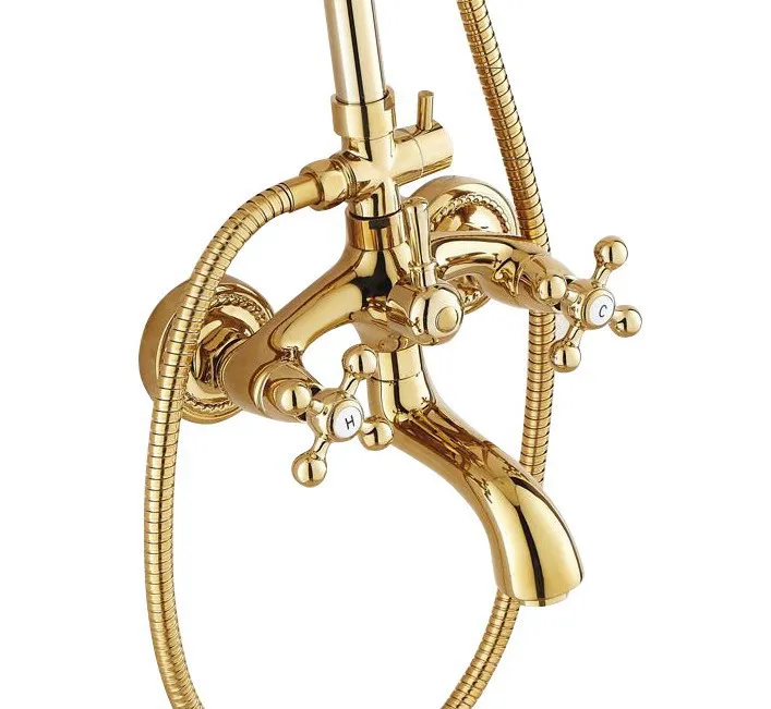 Роскошный латунный смеситель для душа в ванную комнату золотого цвета с ручным