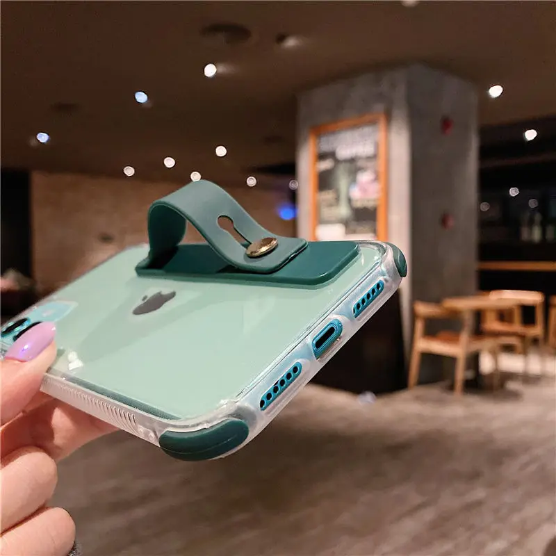 

Wrist Strap Transparent Phone Case For iPhone 11 11Pro Max XR XS Max X 8 7 Plus 11Pro SE 2020 Shockproof Bumper Soft Back Cover