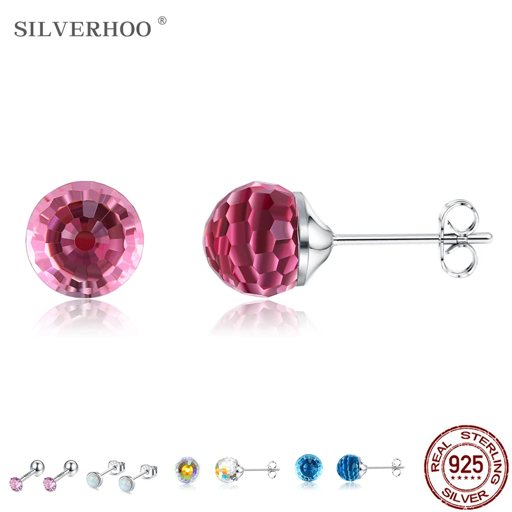 

S925 Sterling Silver Stud Earrings For Women Multicolor Austria Crystal Earrings Women Anniversary Fine 925 Earrings luxury Gift