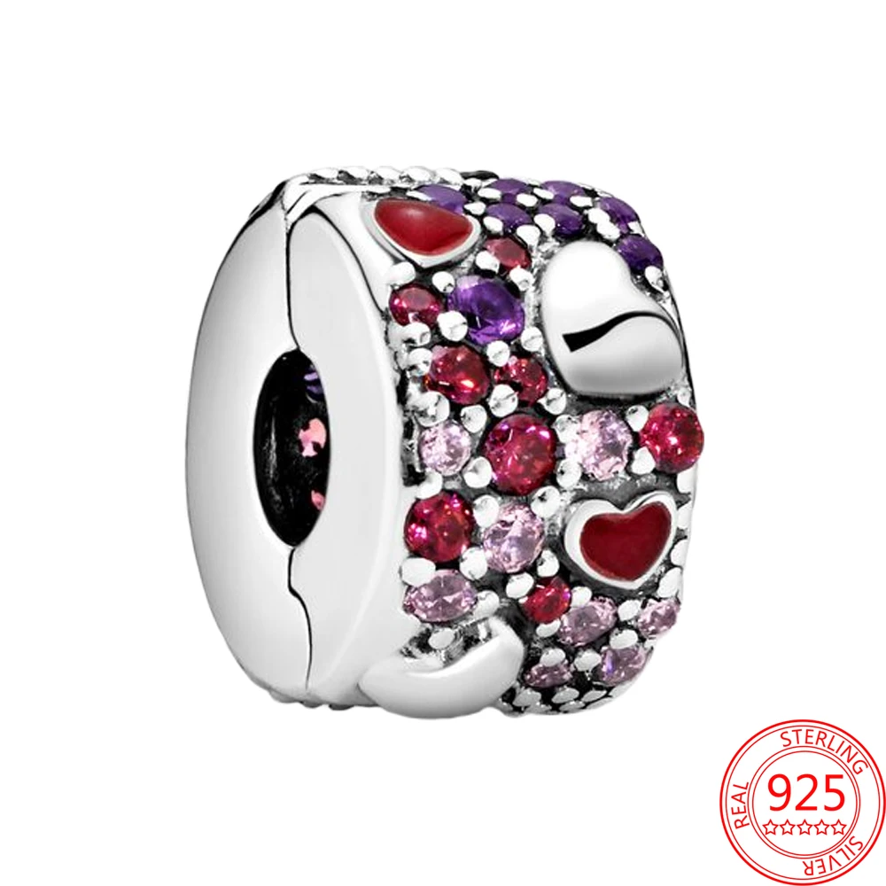 

Фиксирующие зажимы-бусины из серебра 100% пробы с красным Цирконом в форме сердца, подходят для оригинального браслета Pandora DIY, Женские Ювелир...